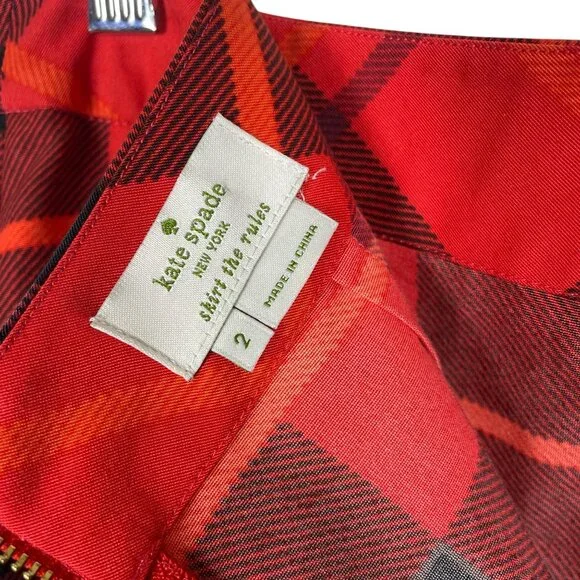 Kate Spade New York Woodland Festive Plaid Midi Skirt Red Black Size 2 - Picture 7 of 8